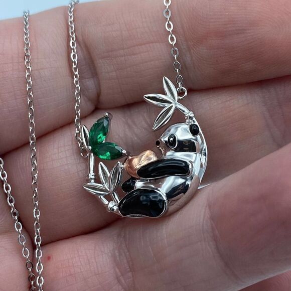 Panda Bear Sterling Silver CZ Necklace - Picture 4 of 4
